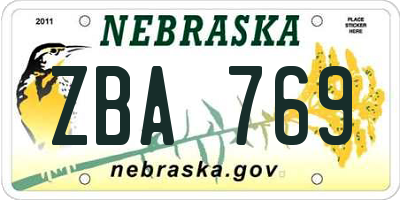 NE license plate ZBA769