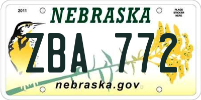 NE license plate ZBA772