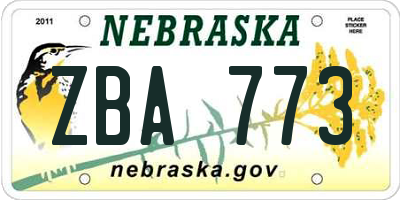 NE license plate ZBA773
