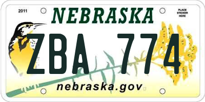 NE license plate ZBA774