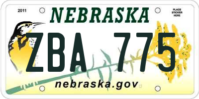 NE license plate ZBA775