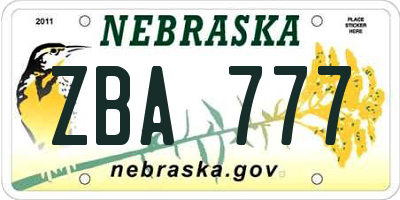 NE license plate ZBA777