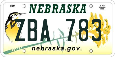NE license plate ZBA783