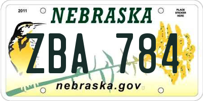NE license plate ZBA784