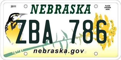 NE license plate ZBA786
