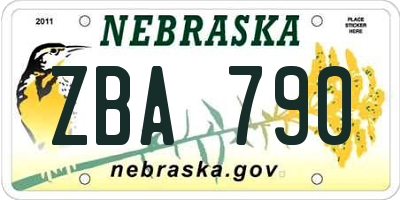NE license plate ZBA790