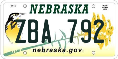 NE license plate ZBA792