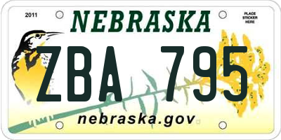 NE license plate ZBA795