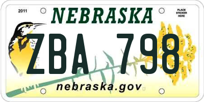 NE license plate ZBA798