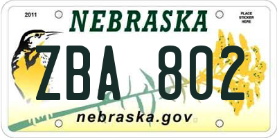 NE license plate ZBA802