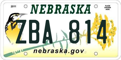NE license plate ZBA814