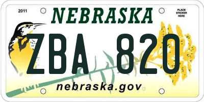 NE license plate ZBA820