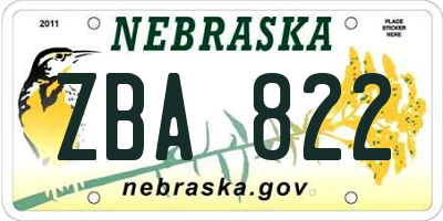 NE license plate ZBA822