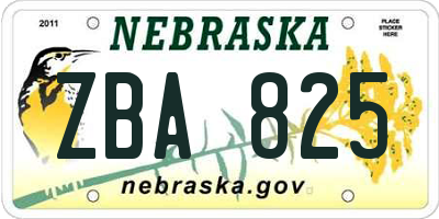 NE license plate ZBA825