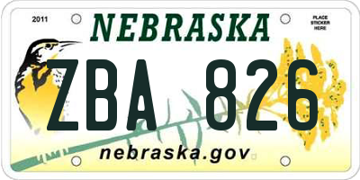 NE license plate ZBA826