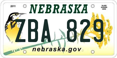 NE license plate ZBA829