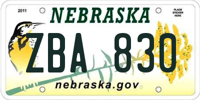 NE license plate ZBA830