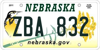 NE license plate ZBA832