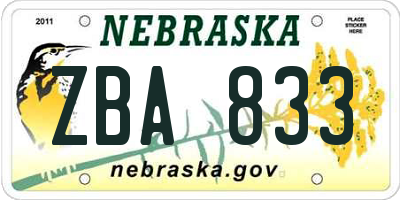 NE license plate ZBA833