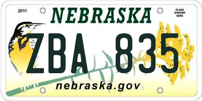 NE license plate ZBA835