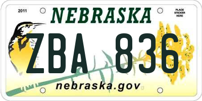 NE license plate ZBA836