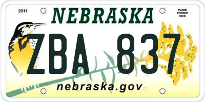 NE license plate ZBA837