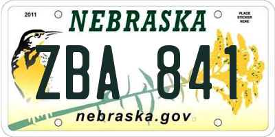NE license plate ZBA841