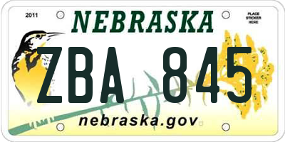 NE license plate ZBA845