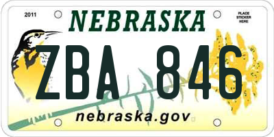 NE license plate ZBA846