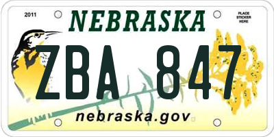NE license plate ZBA847