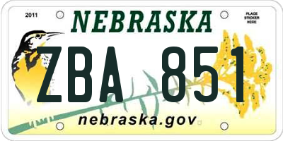 NE license plate ZBA851
