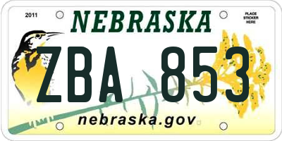 NE license plate ZBA853