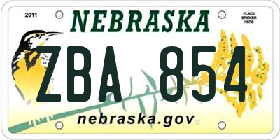 NE license plate ZBA854