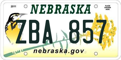 NE license plate ZBA857