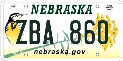 NE license plate ZBA860