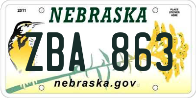 NE license plate ZBA863