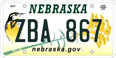 NE license plate ZBA867