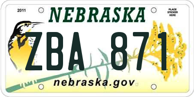 NE license plate ZBA871
