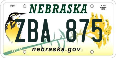 NE license plate ZBA875