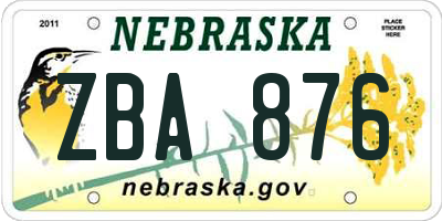 NE license plate ZBA876
