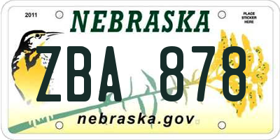 NE license plate ZBA878