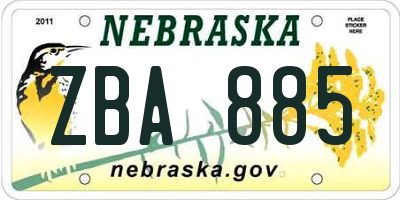 NE license plate ZBA885