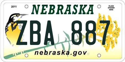NE license plate ZBA887