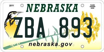 NE license plate ZBA893