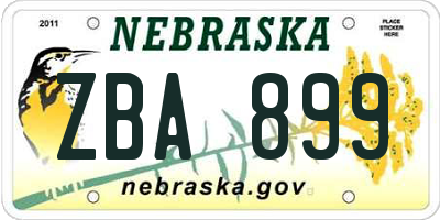 NE license plate ZBA899