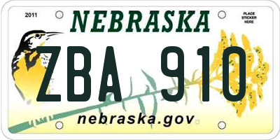 NE license plate ZBA910