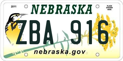 NE license plate ZBA916