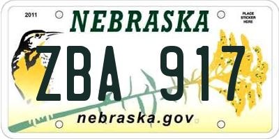 NE license plate ZBA917