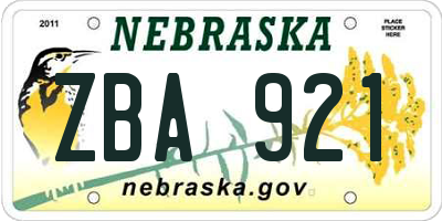 NE license plate ZBA921