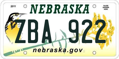 NE license plate ZBA922